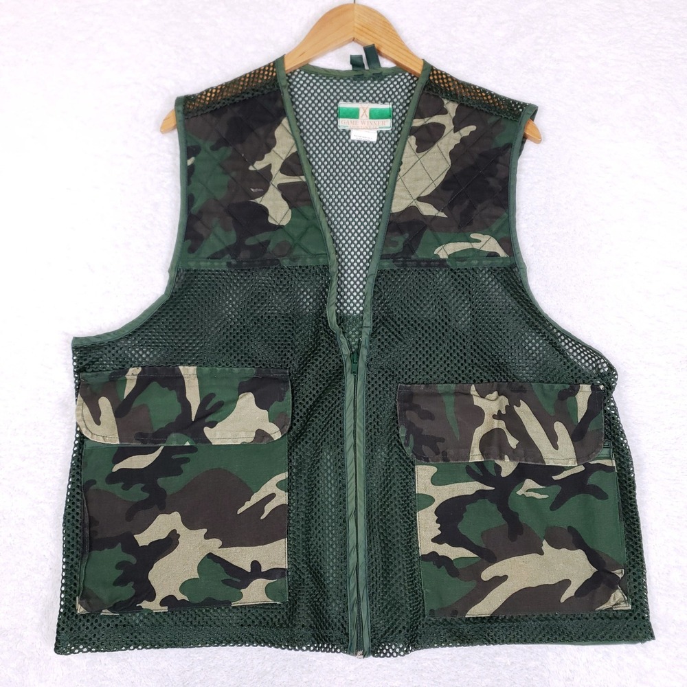 Game Winner VTG Camo Mesh Hunting Vest XL/XXL Shooting Utility Gorpcore Green